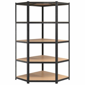 Hoekrek robuust 5-laags staal en bewerkt hout grijs 4