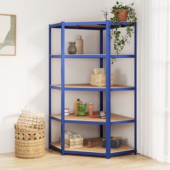 Hoekrek 5-laags staal en bewerkt hout blauw 1