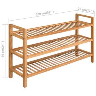 Schoenenrek met 3 schappen 100x27x60 cm massief eikenhout 5