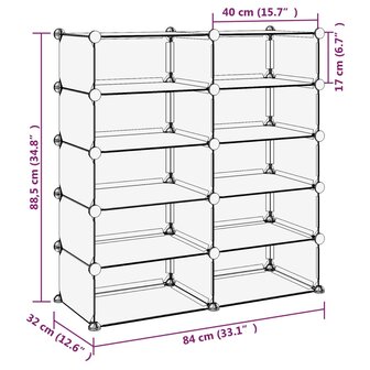 Schoenenrek 84x32x88,5 cm polypropeen transparant 7