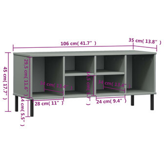 Schoenenrek met metalen poten OSLO 106x35x45 cm grenen grijs 7
