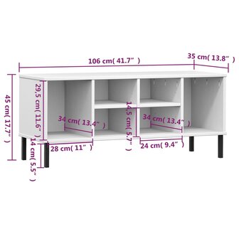Schoenenrek met metalen poten OSLO 106x35x45 cm grenenhout wit 7