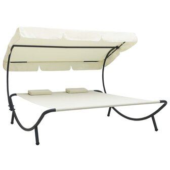 Loungebed met luifel en kussens cr&egrave;mewit 1