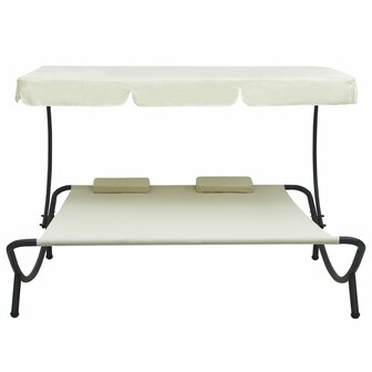 Loungebed met luifel en kussens cr&egrave;mewit 2