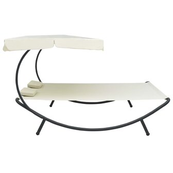 Loungebed met luifel en kussens cr&egrave;mewit 3