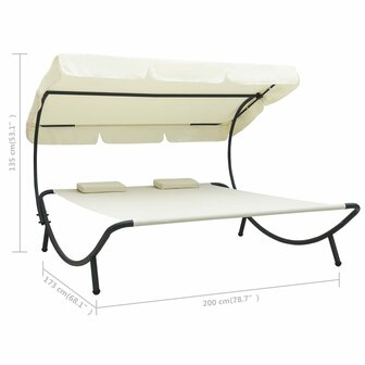 Loungebed met luifel en kussens cr&egrave;mewit 7