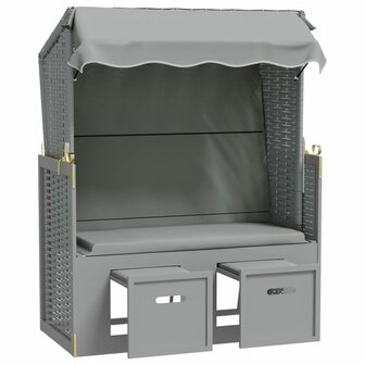 Strandstoel met luifel poly rattan en massief hout grijs 4