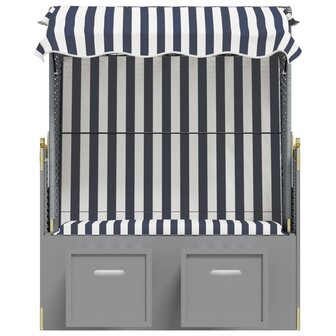 Strandstoel met luifel poly rattan en massief hout blauw en wit 5