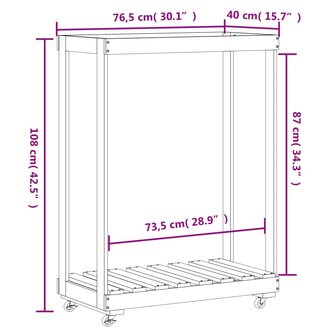 Houtblokhouder met wielen 76,5x40x108 cm massief grenenhout 9