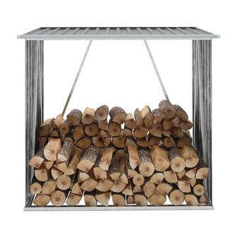 Haardhoutschuur 163x83x154 cm gegalvaniseerd staal grijs 1