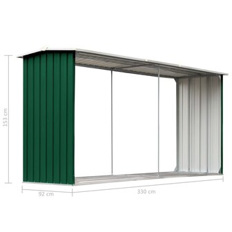 Haardhoutschuur 330x92x153 cm gegalvaniseerd staal groen 6