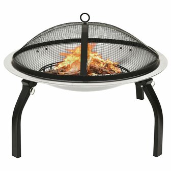 Vuurschaal en barbecue 2-in-1 met pook 56x56x49 cm rvs 1