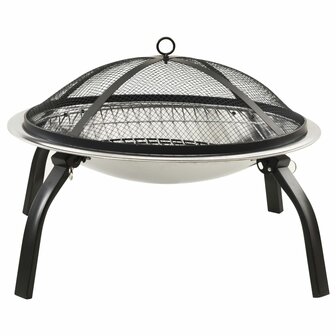 Vuurschaal en barbecue 2-in-1 met pook 56x56x49 cm rvs 4