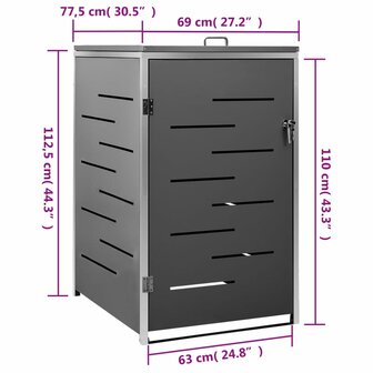 Containerberging enkel 69x77,5x112,5 cm roestvrij staal 12