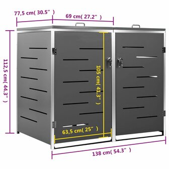 Containerberging dubbel 138x77,5x112,5 cm roestvrij staal 12