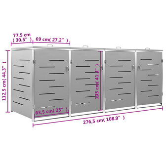 Containerberging vierdubbel 276,5x77,5x112,5 cm roestvrij staal 12