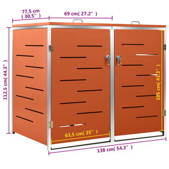 Containerberging dubbel 138x77,5x112,5 cm roestvrij staal 12
