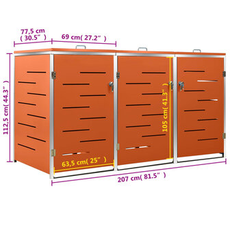 Containerberging driedubbel 207x77,5x112,5 cm roestvrij staal 12