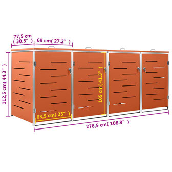 Containerberging vierdubbel 276,5x77,5x112,5 cm roestvrij staal 12