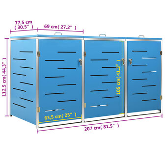 Containerberging driedubbel 207x77,5x112,5 cm roestvrij staal 12
