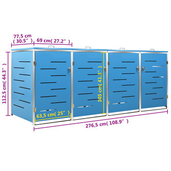 Containerberging vierdubbel 276,5x77,5x112,5 cm roestvrij staal 12