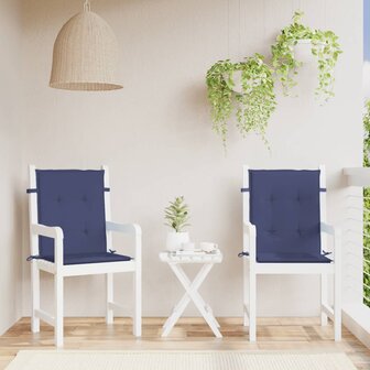 Stoelkussens 2 st lage rug stof marineblauw 1