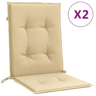 Stoelkussens 2 st lage rug 100x50x4 cm stof gem&ecirc;leerd beige 2