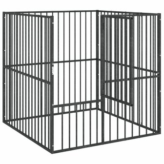 Hondenkennel 4 panelen gepoedercoat staal zwart 4