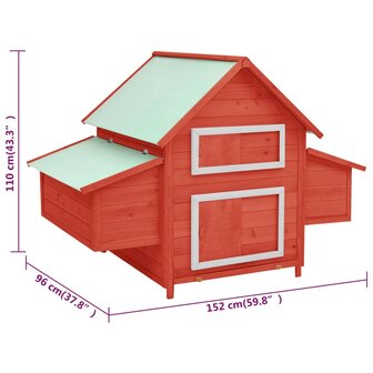 Kippenhok 152x96x110 cm massief vurenhout rood en wit 8