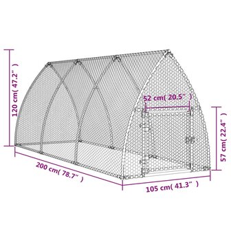 Kippenhok 300x105x120 cm gegalvaniseerd staal zilverkleurig 11