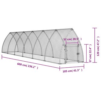 Kippenhok 600x105x120 cm gegalvaniseerd staal zilverkleurig 10
