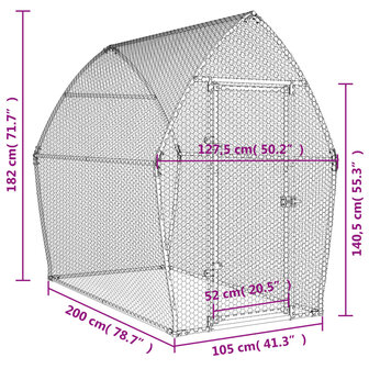 Kippenhok 200x105x182 cm gegalvaniseerd staal zilverkleurig 11