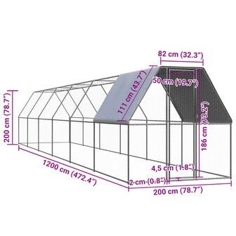 Kippenhok 2x12x2 m gegalvaniseerd staal 5