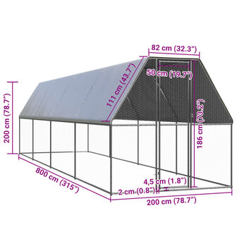 Buitenhok voor kippen 2x8x2 m gegalvaniseerd staal 5