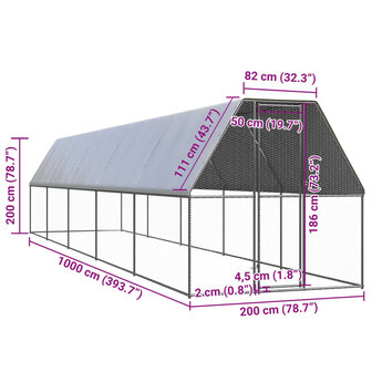 Buitenhok voor kippen 2x10x2 m gegalvaniseerd staal 5