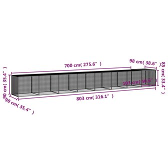 Kippenhok met dak 803x98x90 cm gegalvaniseerd staal antraciet 9