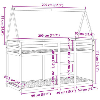 Stapelbed met bedhuis massief grenenhout wit 80x200 cm 12