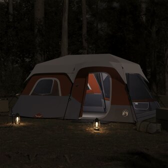 Tent 9-persoons waterdicht met LED lichtgrijs en oranje 3