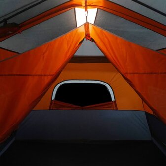 Tent 9-persoons waterdicht met LED lichtgrijs en oranje 10
