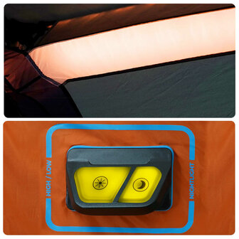 Tent 9-persoons waterdicht met LED lichtgrijs en oranje 11