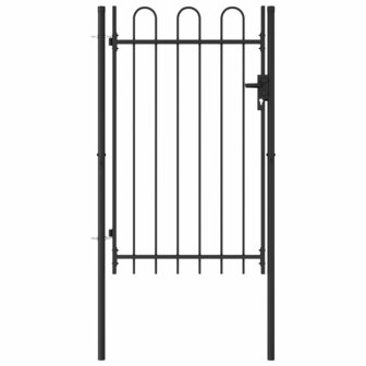 Poort met gebogen bovenkant enkel 1x1,5 m staal zwart 1