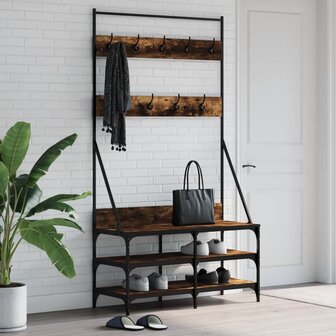 Kledingrek met schoenenrek 100x40x184 cm gerookt eikenkleurig 1