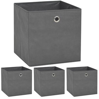 Opbergboxen 4 st 32x32x32 cm nonwoven stof grijs 1