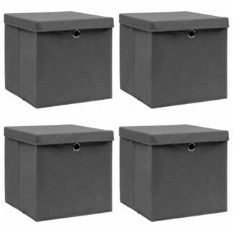 Opbergboxen met deksel 4 st 32x32x32 cm stof grijs 1