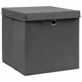 Opbergboxen met deksel 4 st 32x32x32 cm stof grijs 2