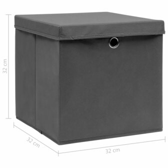Opbergboxen met deksel 4 st 32x32x32 cm stof grijs 6