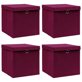 Opbergboxen met deksel 4 st 32x32x32 cm stof donkerrood 1