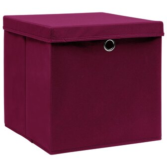 Opbergboxen met deksel 4 st 32x32x32 cm stof donkerrood 2