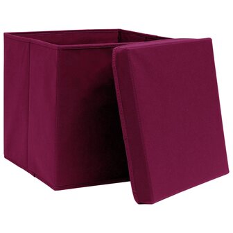 Opbergboxen met deksel 4 st 32x32x32 cm stof donkerrood 3