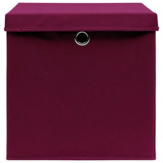 Opbergboxen met deksel 4 st 32x32x32 cm stof donkerrood 4